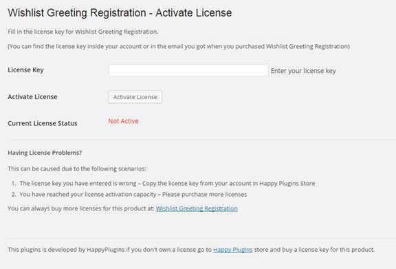 Wishlist Greeting Registration License Activation