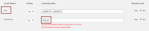 “One of the selected levels is a bundle on his own. This bundles has been deactivated”