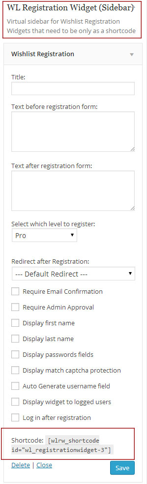 Wishlist Registration Widget Premium Version