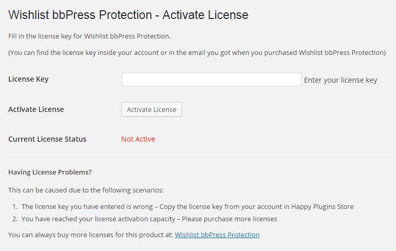 Wishlist bbPress Protection License Activation